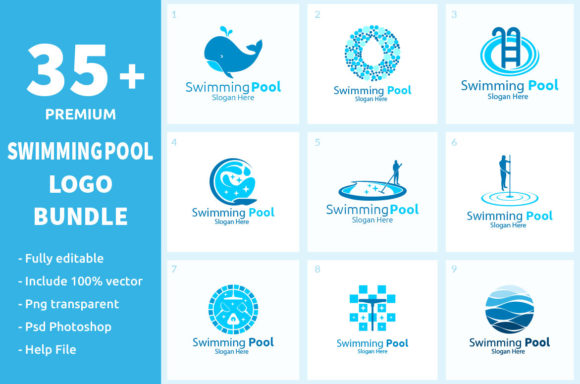 35 Swimming Pool Logo Bundle for Instant Branding
