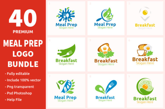 40 Meal Prep Logo Bundle: Instant Branding for Food Creators