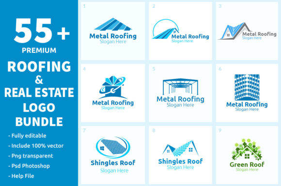 55 Roofing Logo Bundle: Professional Brand Identity Pack
