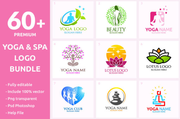 60 Yoga and Spa Logo Bundle: The Ultimate Toolkit for Wellness Branding
