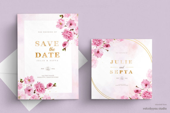 Cherry Blossom Watercolor Wedding Card Design